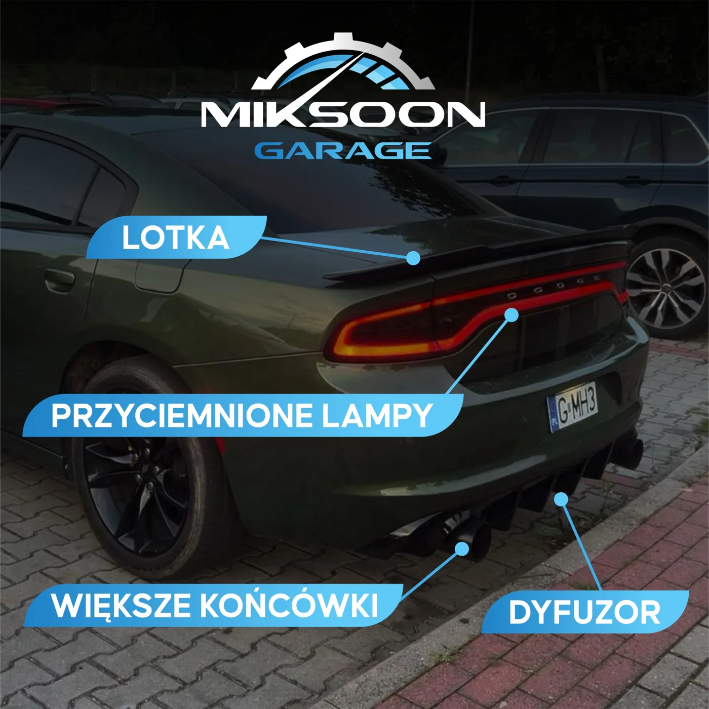 Dodge Charger z lotką, dyfuzorem, przyciemnionymi lampami i większymi końcówkami