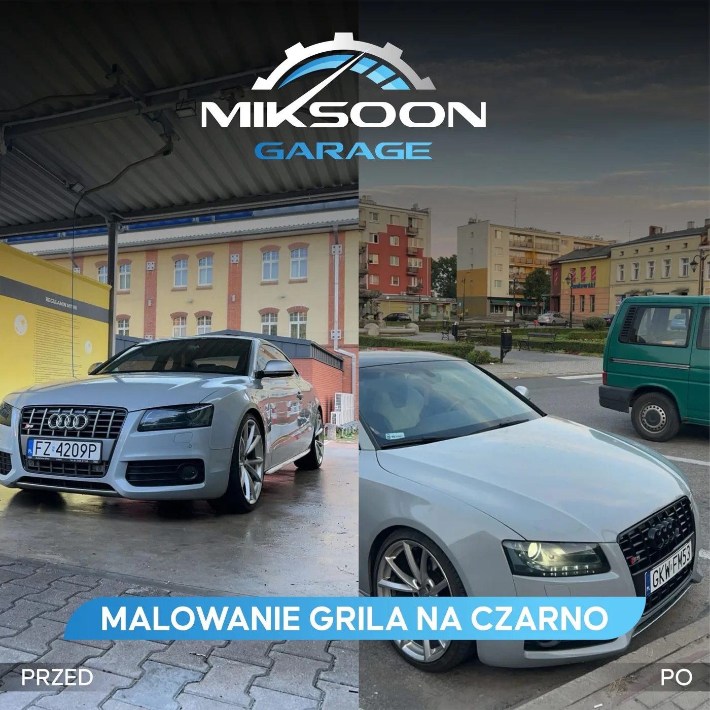 Audi A5 przed i po malowaniu grilla na czarno